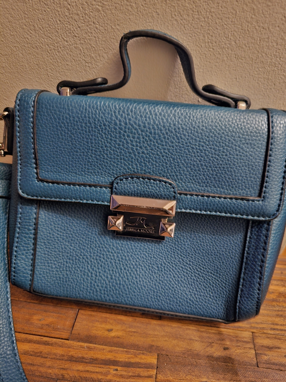 Jessica Moore Teal Pebbled Leather Crossbody Satchel